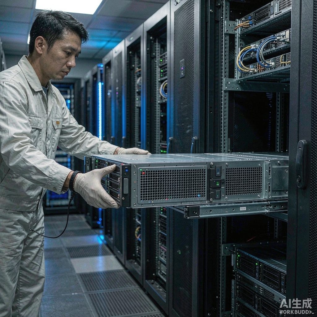 工程师正在上架 GPU 服务器
